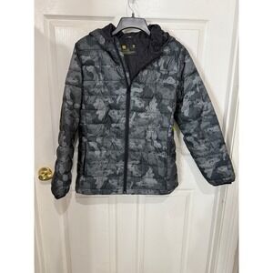 Xersion Boys Hooded Puffer Jacket Black Gray Camo Lightweight‎ Winter Coat